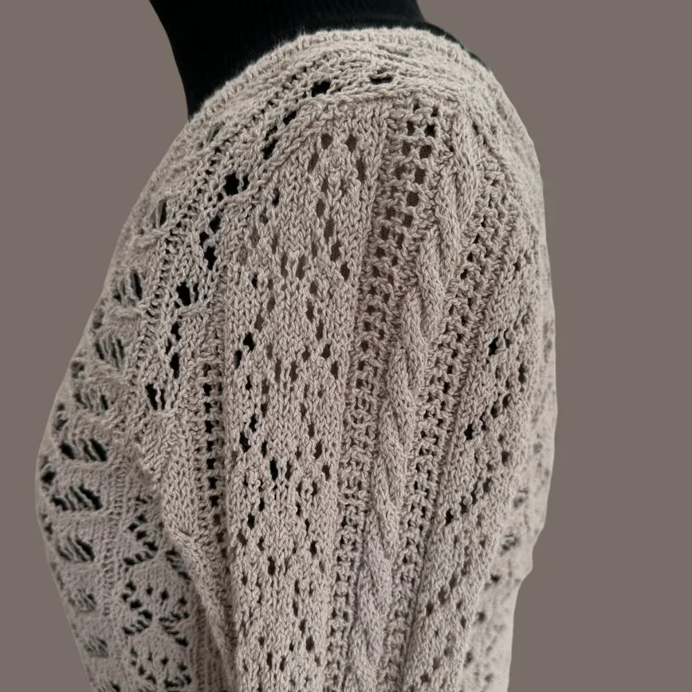 Free People Boho Crochet Tie Open Back S Top Stone Beige Tan Long Sleeves EUC - Picture 7 of 13